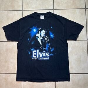 Vintage 90s Elvis Presley The Legend Rock Black Graphic T-Shirt Mens Size Large